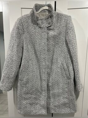Lost Gray Herringbone Pea Coat with Stand Collar